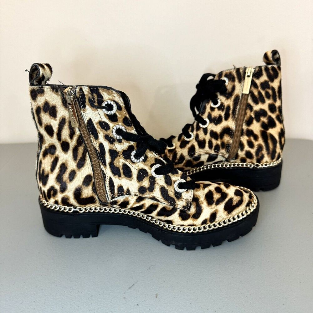 Gianni Bini Lyone Leopard Print Haircalf Combat Boots Women's Size 6.5 M